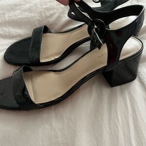 Ann Taylor Patent Black Strappy Block Heel, size 7.5